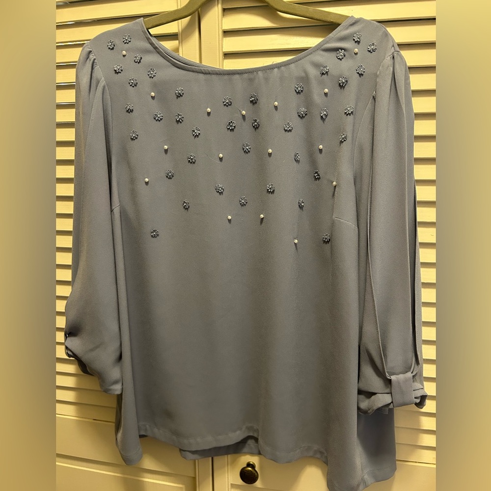 LC Lauren Conrad Slate Blue Blouse with Embellishments